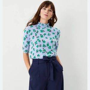 Ann Taylor Floral Jacquard Mock Neck in wisteria